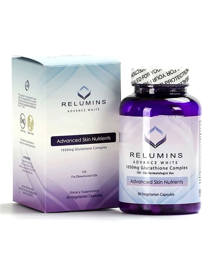RELUMINS Advance White 1650mg Glutathione Complex – 15x for Dermatologist Use (2 Pack - 90 Capsules Each) - Image 1