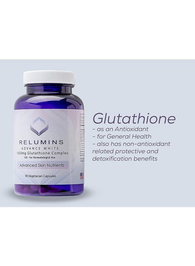 RELUMINS Advance White 1650mg Glutathione Complex – 15x for Dermatologist Use (2 Pack - 90 Capsules Each) - Image 3