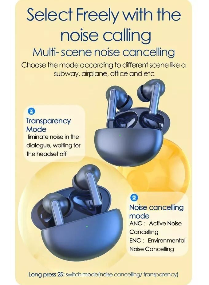 Wireless Bluetooth Earphones Dual Mic ANC+ENC Noise Cancellation Earbuds Clear HD Calls & Stereo Sound Waterproof & Wireless Charging Bluetooth Headphones 24 Hours Long Battery with Fast Charging
