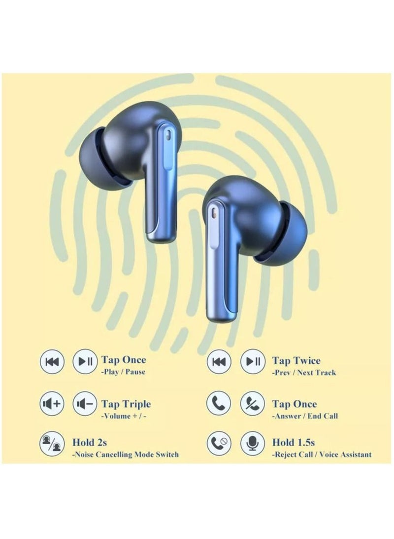 Wireless Bluetooth Earphones Dual Mic ANC+ENC Noise Cancellation Earbuds Clear HD Calls & Stereo Sound Waterproof & Wireless Charging Bluetooth Headphones 24 Hours Long Battery with Fast Charging