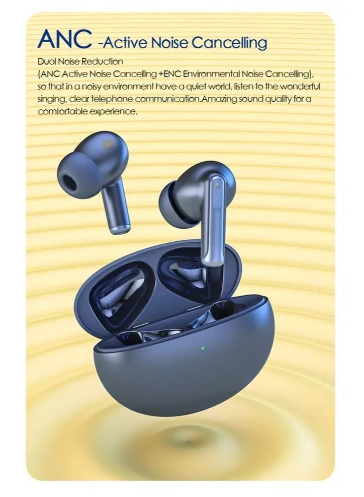 Wireless Bluetooth Earphones Dual Mic ANC+ENC Noise Cancellation Earbuds Clear HD Calls & Stereo Sound Waterproof & Wireless Charging Bluetooth Headphones 24 Hours Long Battery with Fast Charging