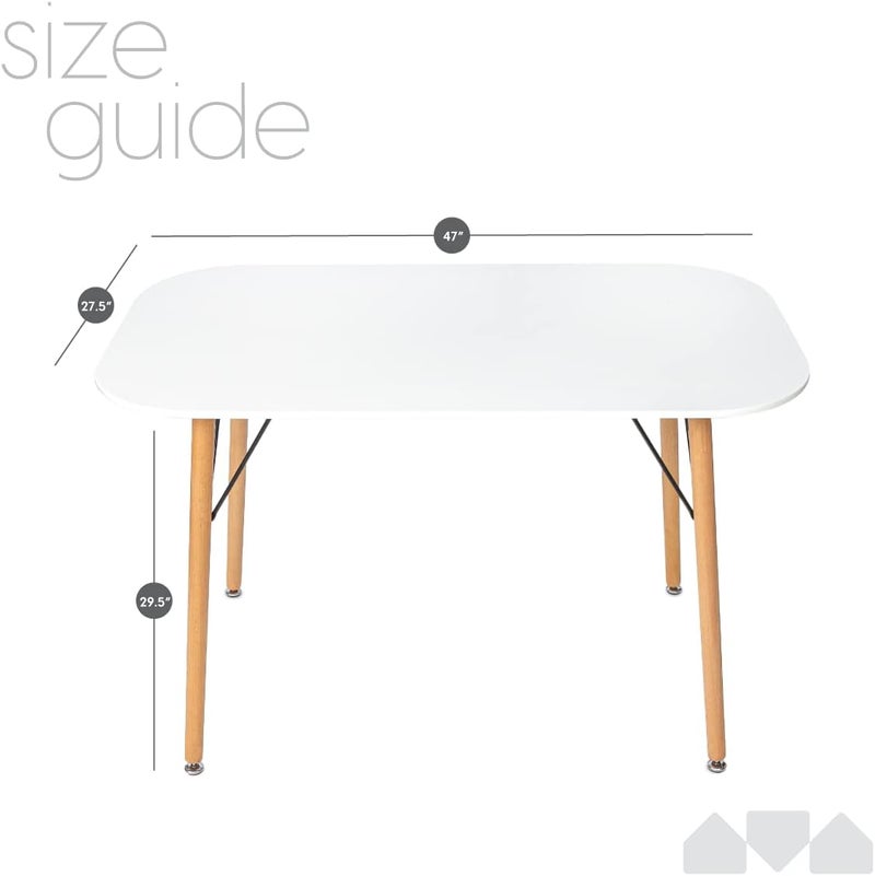 milliard Mid Century Kitchen Dining Room Table - 47" x 27.5" (White) - Image 3