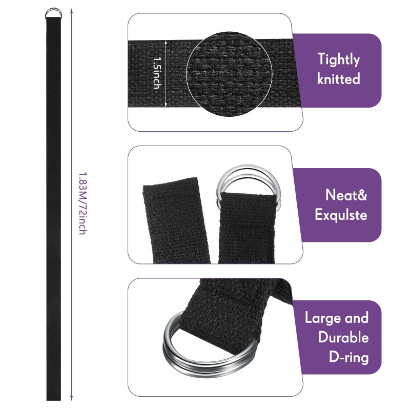 Jerify 10 Pcs Yoga Strap 6Ft Exercise Stretch Bands For Flexibility With Adjustable Metal D Ring Buckle Loop Stretch Strap Non Elastic Yoga Belt Yoga Exercise Adjustable Straps For Pilates(Black) - Image 5