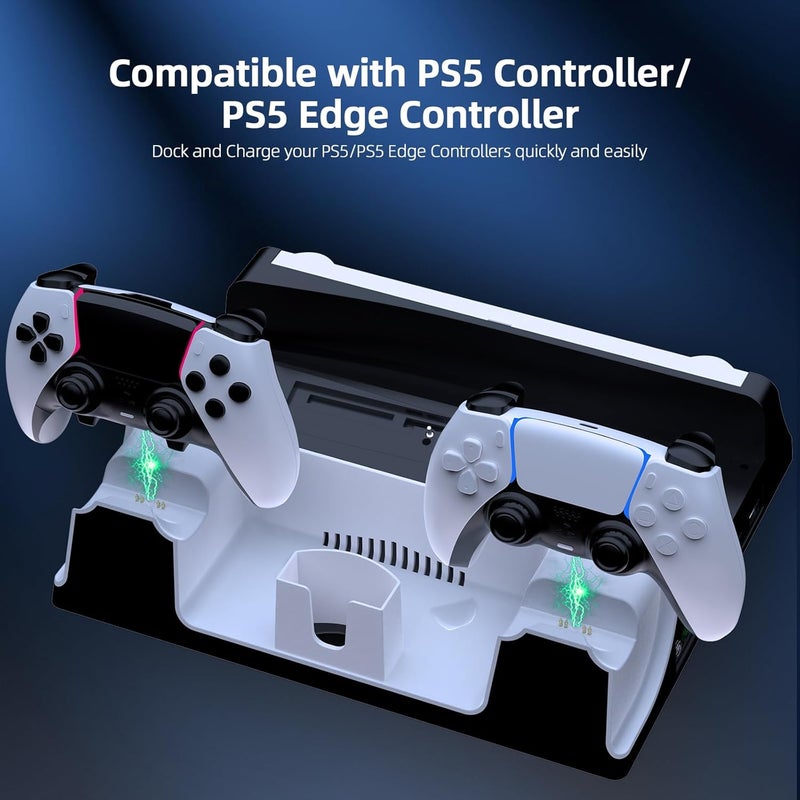 JOYTORN PS5 Vertical Stand with Cooling Fan and Dual Controller Charger Station for PlayStation 5/Slim Console, PS-5 Accessories with Headset Hooker,14 Game Rack Storage, Media Remote Organizer - Image 2