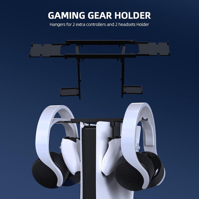 JOYTORN PS5 Vertical Stand with Cooling Fan and Dual Controller Charger Station for PlayStation 5/Slim Console, PS-5 Accessories with Headset Hooker,14 Game Rack Storage, Media Remote Organizer - Image 4