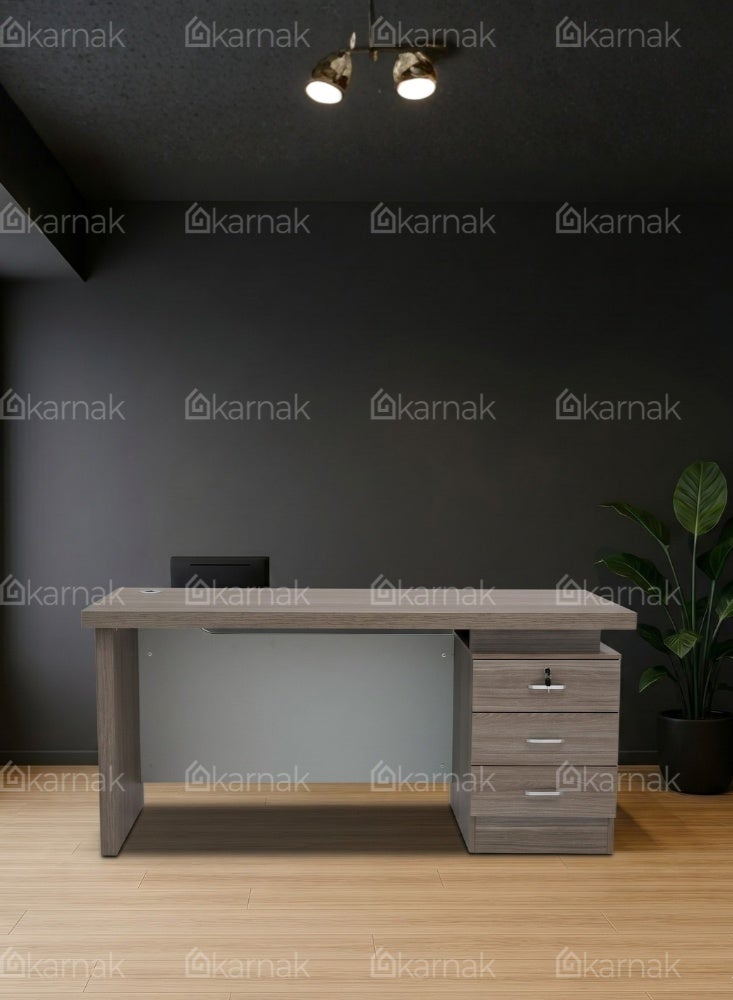 KARNAK Clanton Office Computer Desk with 3 Drawers & Lock Keys Industrial Study Table Rustic Workstation (Grey) - Image 4