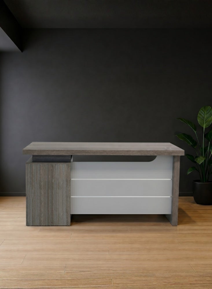 KARNAK Clanton Office Computer Desk with 3 Drawers & Lock Keys Industrial Study Table Rustic Workstation (Grey) - Image 1