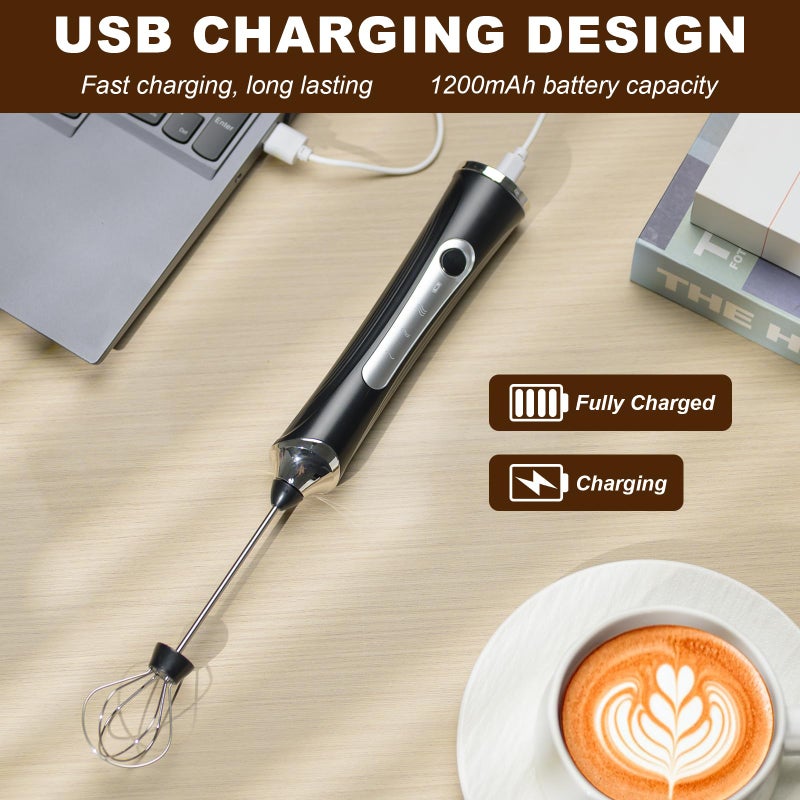 freebala Handheld Electric Milk Frother With 3 Heads  Coffee Whisk Foam Mixer With Usb Rechargeable 3 Speeds  Foam Maker Blender For Latte  Cappuccino  Hot Chocolate  Egg  Powders (Black With 3 Heads) - Image 5