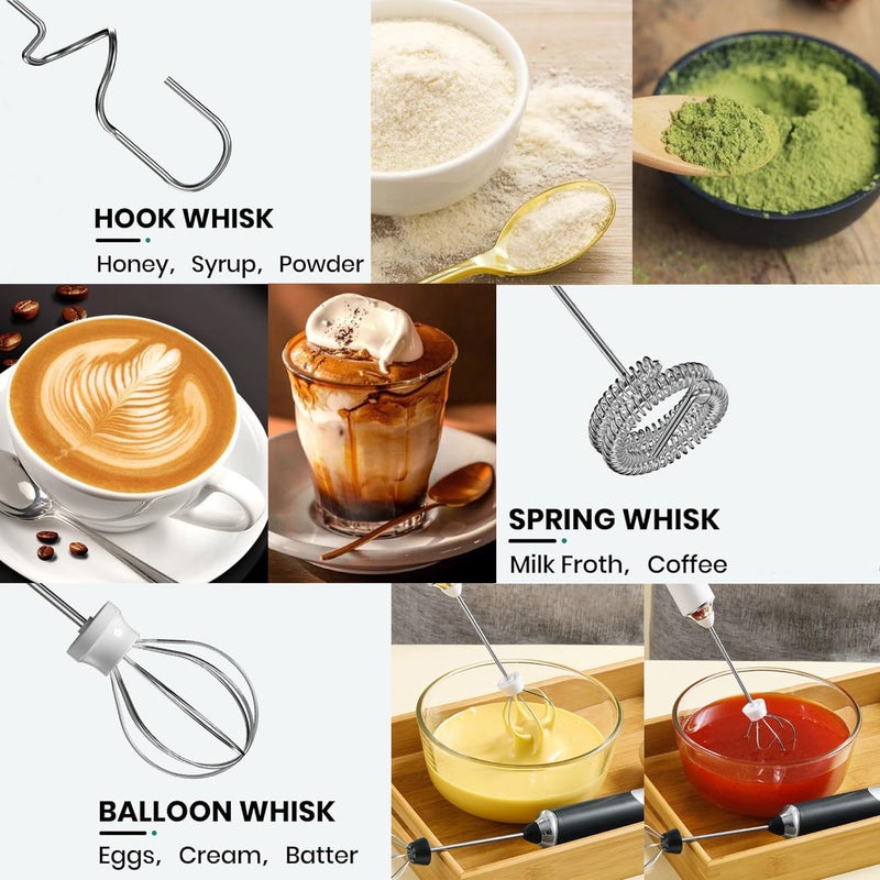 freebala Handheld Electric Milk Frother With 3 Heads  Coffee Whisk Foam Mixer With Usb Rechargeable 3 Speeds  Foam Maker Blender For Latte  Cappuccino  Hot Chocolate  Egg  Powders (Black With 3 Heads) - Image 2