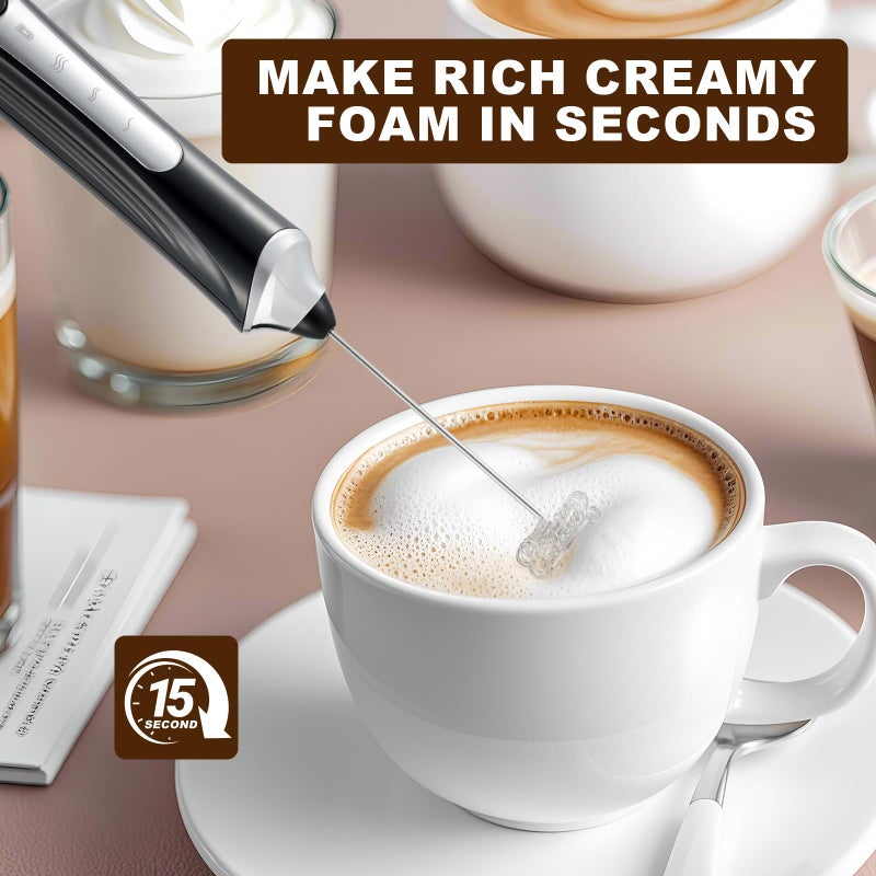 freebala Handheld Electric Milk Frother With 3 Heads  Coffee Whisk Foam Mixer With Usb Rechargeable 3 Speeds  Foam Maker Blender For Latte  Cappuccino  Hot Chocolate  Egg  Powders (Black With 3 Heads) - Image 4