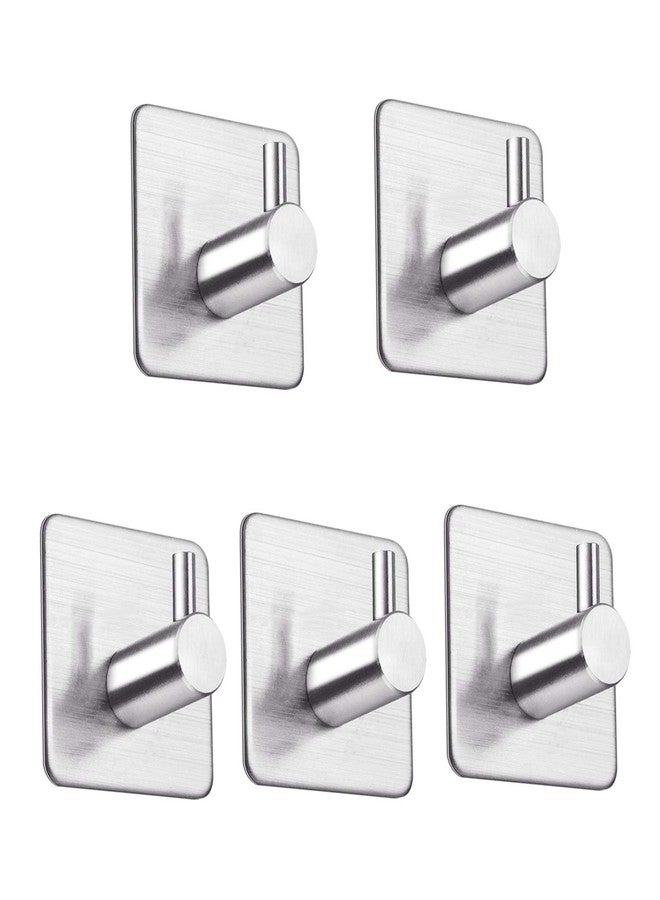LOOGI Adhesive Hooks, Door Hooks Heavy Duty Towel Hooks Stick on Wall Waterproof Stainless Steel Robe Hanger for Hanging Bathroom Kitchen Home 5 Pack - Image 1