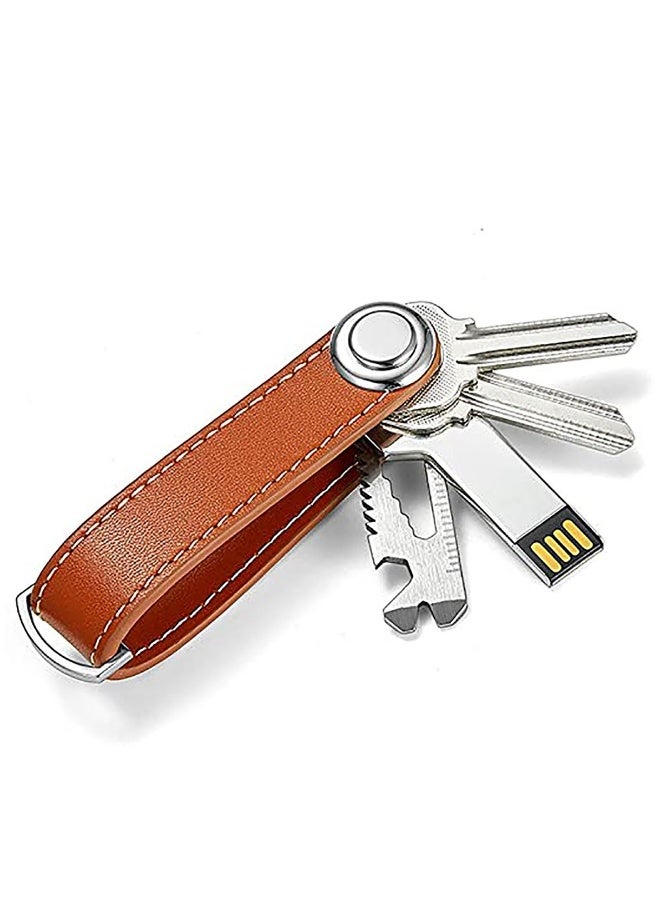Smart Key Organizer Compact Key Holder Leather Keychain Folding Pocket Key Holder Chain - Image 1