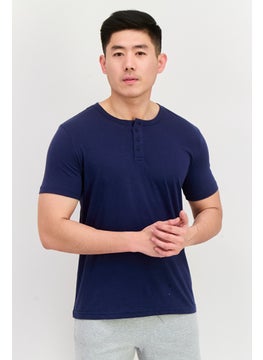 Project Essentials Men Henley Neck Short Sleeve Solid T-Shirt, Navy  - Image 1