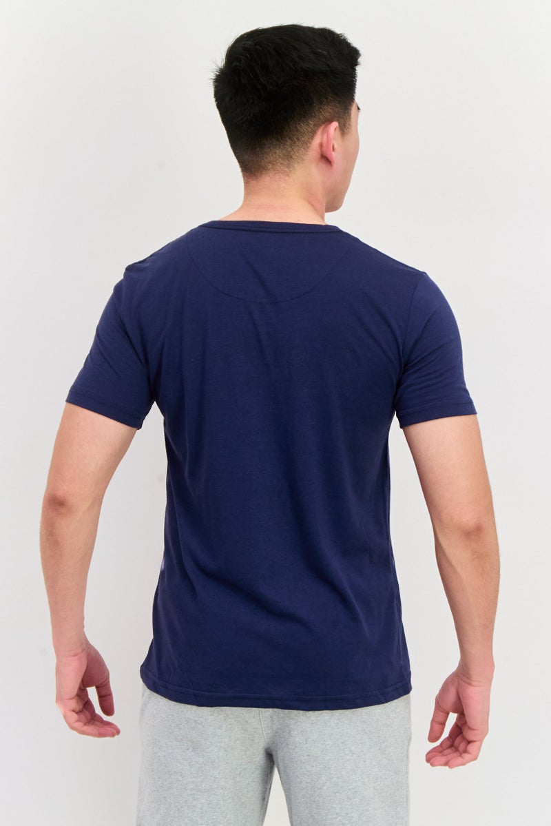Project Essentials Men Henley Neck Short Sleeve Solid T-Shirt, Navy - Image 3