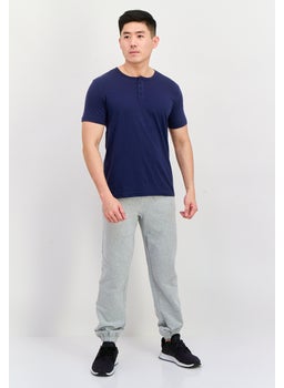 Project Essentials Men Henley Neck Short Sleeve Solid T-Shirt, Navy  - Image 2