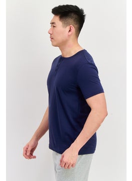 Project Essentials Men Henley Neck Short Sleeve Solid T-Shirt, Navy  - Image 4