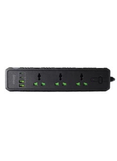 Elitco - 3 Way Universal Extension Switch Socket +USB X 2 ,PD X 2 with 3 Pin Plug, 2 Meter Wire and Main Switch, Black Color, Overload Protect