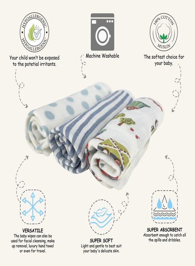 Florabliss® 100% Muslin Cotton Baby Washcloths – Ultra Soft, Absorbent & Reusable Face Towels for Newborn | 25 cm x 25 cm | Pack of 5 (Design May Vary) - Image 3