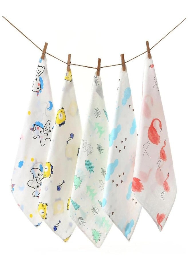 Florabliss® 100% Muslin Cotton Baby Washcloths – Ultra Soft, Absorbent & Reusable Face Towels for Newborn | 25 cm x 25 cm | Pack of 5 (Design May Vary) - Image 1