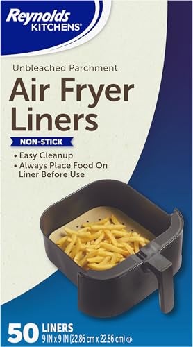 Reynolds Kitchens Air Fryer Liners Disposable Unbleached Parchment Paper Sheets 50 Count