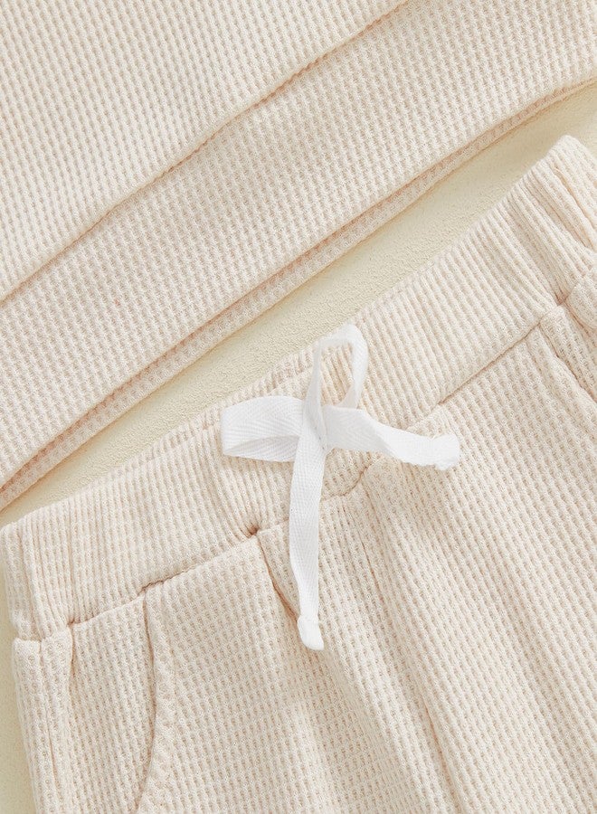 Socutebabe ملابس أطفال بنات من Socutebabe، أطقم خريف وشتاء للمواليد الجدد، كنزات بأكمام طويلة وياقة دائرية وبنطلونات، مقاس 0-24 شهرًا، لون مشمشي، منسوج بنمط الوافل، مقاس 6-12 شهرًا - Image 5