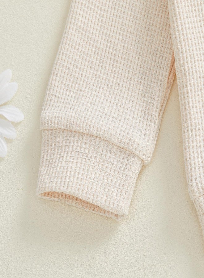 Socutebabe ملابس أطفال بنات من Socutebabe، أطقم خريف وشتاء للمواليد الجدد، كنزات بأكمام طويلة وياقة دائرية وبنطلونات، مقاس 0-24 شهرًا، لون مشمشي، منسوج بنمط الوافل، مقاس 6-12 شهرًا - Image 4