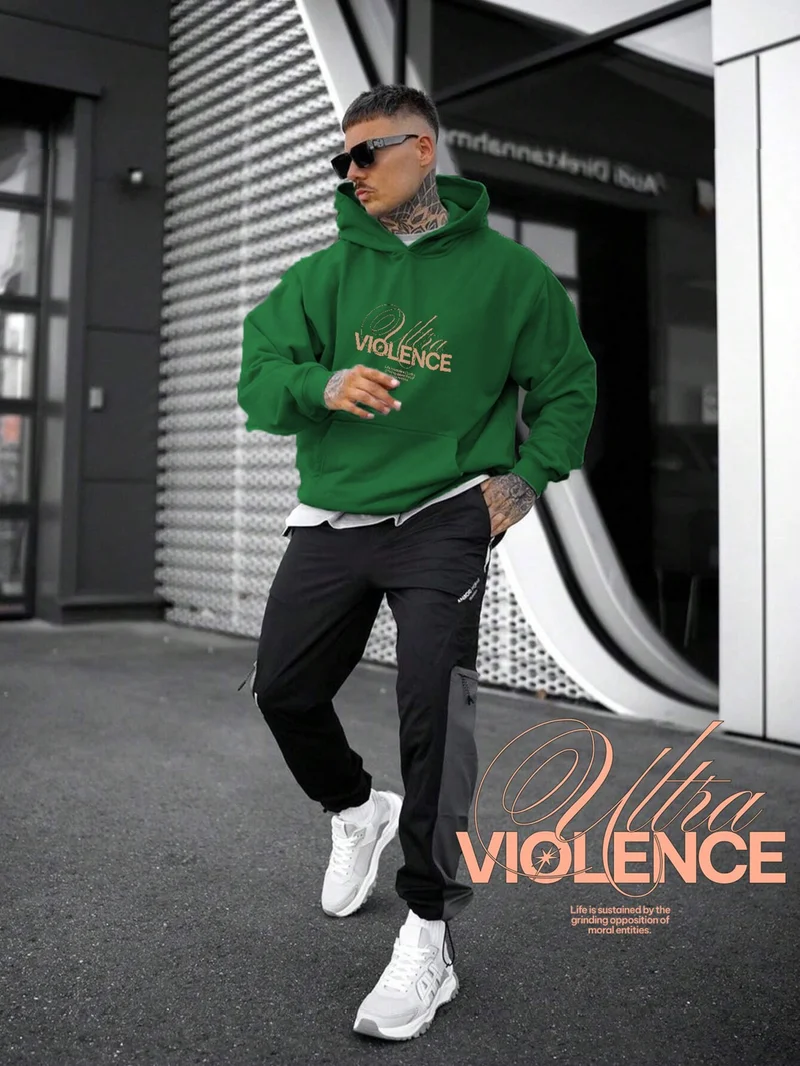 DogFish Women, Men's Sweatshirt Ultra Violence Minimalist Typography Printed Thick Green Lover Sweatshirt