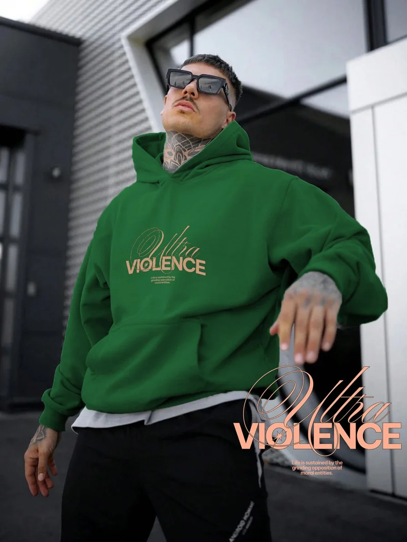 DogFish Women, Men's Sweatshirt Ultra Violence Minimalist Typography Printed Thick Green Lover Sweatshirt