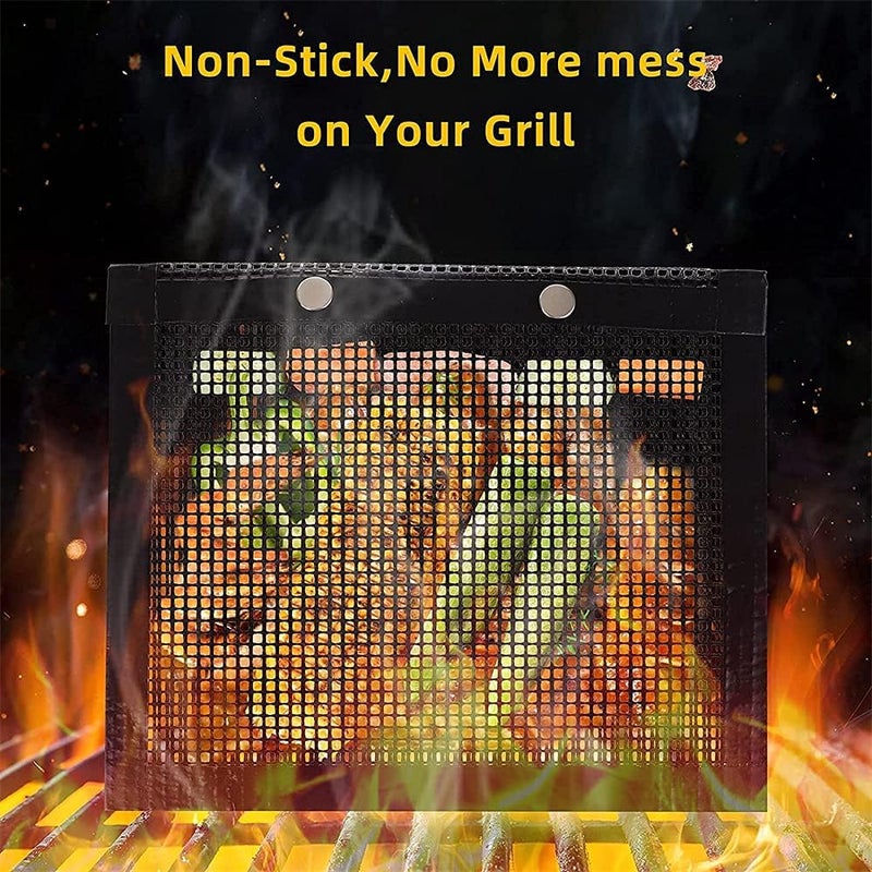 ELECDON BBQ Mesh Grill Bags, High Temperature Resistant Grid Barbecue Bag Reusable Grilling Pouches for Charcoal, Gas, Electric Grills, Barbecue Bag Set Is A Must-Have for All Event (3 Pack, Black) - Image 4