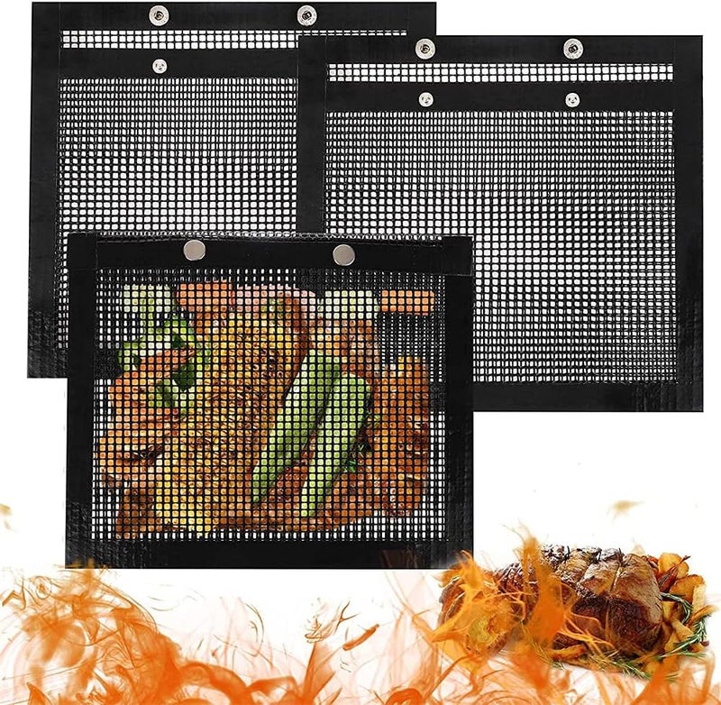 ELECDON BBQ Mesh Grill Bags, High Temperature Resistant Grid Barbecue Bag Reusable Grilling Pouches for Charcoal, Gas, Electric Grills, Barbecue Bag Set Is A Must-Have for All Event (3 Pack, Black) - Image 1