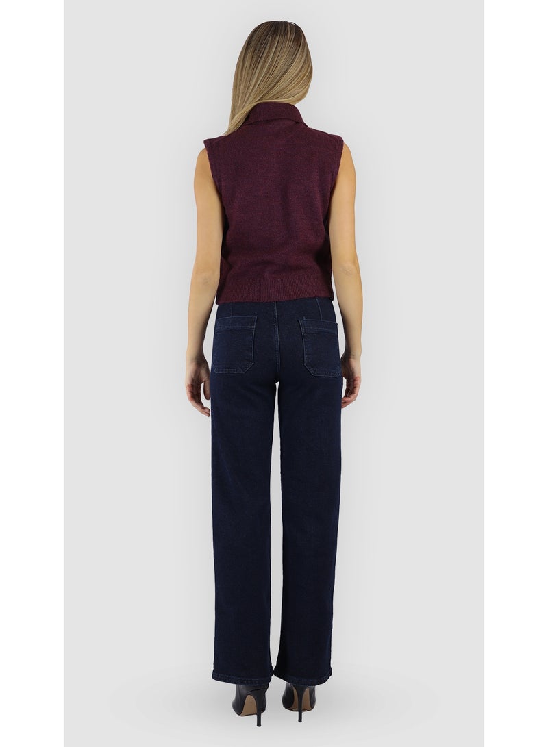 KYVELi Women’s Sleeveless Knit Button-Down Top with Front Pockets – Burgandy - Image 5