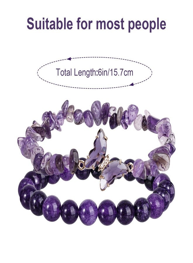 Marrywindix Purple Butterfly Healing Bracelet Amethyst Anxiety Healing Crystal Beaded Bracelet Charms Healing Stone Layered Gifts Jewelry Gifts for Women - Image 2