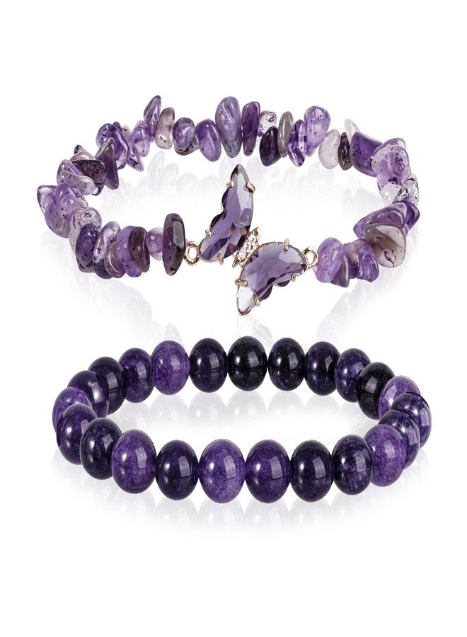 Marrywindix Purple Butterfly Healing Bracelet Amethyst Anxiety Healing Crystal Beaded Bracelet Charms Healing Stone Layered Gifts Jewelry Gifts for Women - Image 1