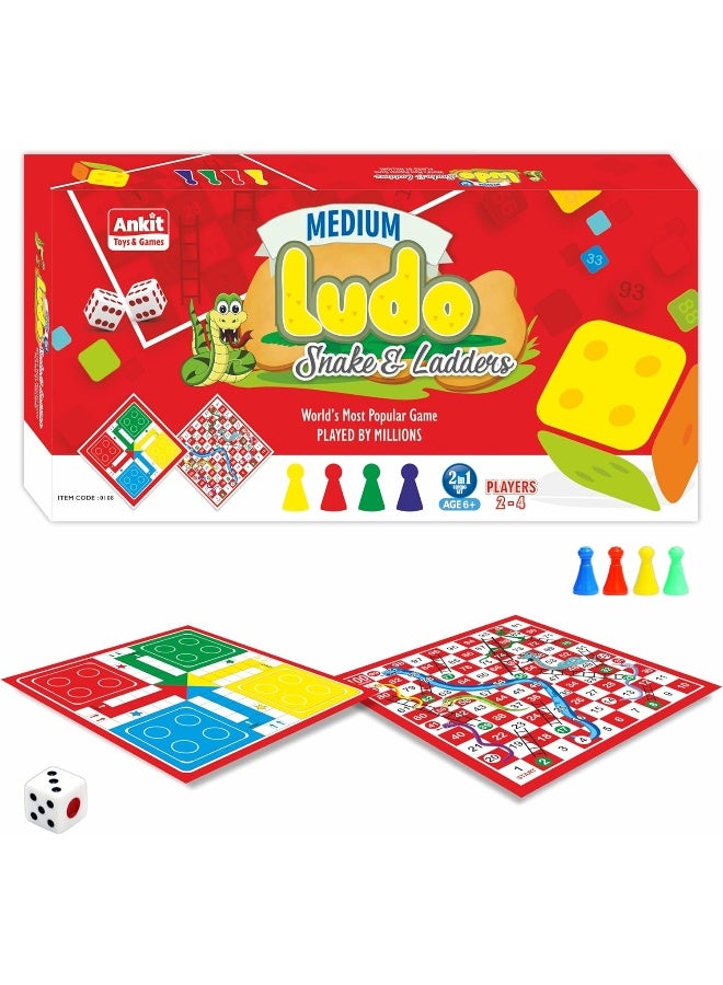 Ankit Toys لعبة الثعابين والسلالم، مجموعة للأطفال من 6 سنوات فما فوق والبالغين، لعبة لودو الداخلية | لعبة استراتيجية للسفر (لودو متوسطة) - Image 1