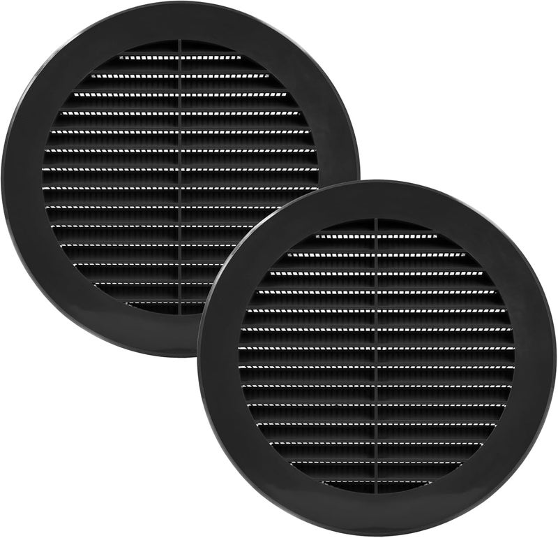 Vent Systems 6'' Inch Pack of 2 Black Soffit Vent Cover - Round Air Vent Louver - Grill Cover - Built-in Insect Screen - HVAC Vents for Bathroom, Home Office, Kitchen - Image 1
