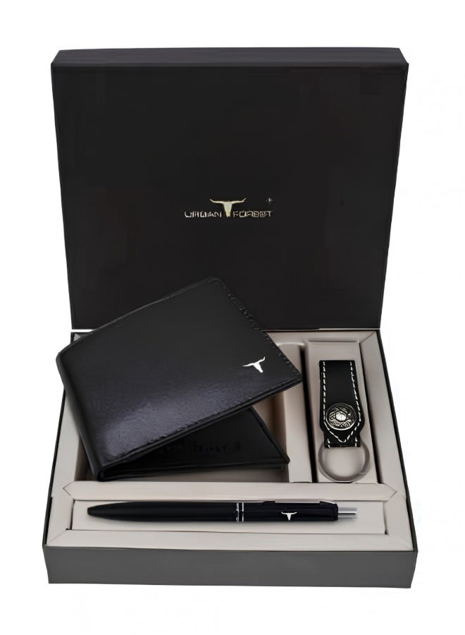 URBANFOREST URBAN FOREST Gavin Black Leather Wallet, Keychain and Pen Gift Set for Men, Premium 3-Piece Combo Set, Stylish Bifold Wallet Accessories, Birthday and Anniversary Gift - Image 1