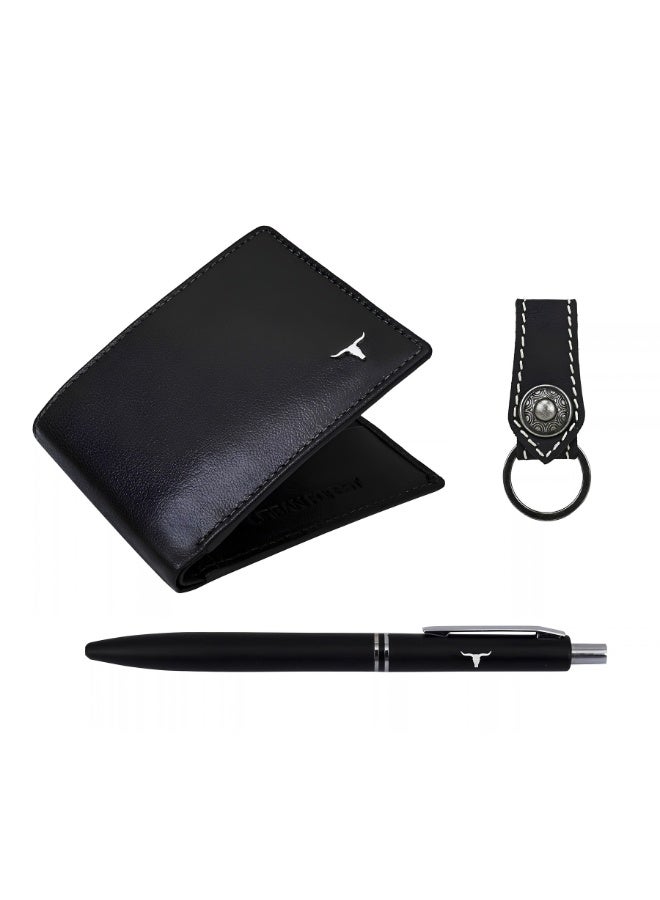 URBANFOREST URBAN FOREST Gavin Black Leather Wallet, Keychain and Pen Gift Set for Men, Premium 3-Piece Combo Set, Stylish Bifold Wallet Accessories, Birthday and Anniversary Gift - Image 3