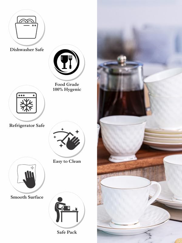 ROXX Bone China Ember Cup Saucer Set of 6pcs Cup 6pcs Saucer RX3559 - Image 4