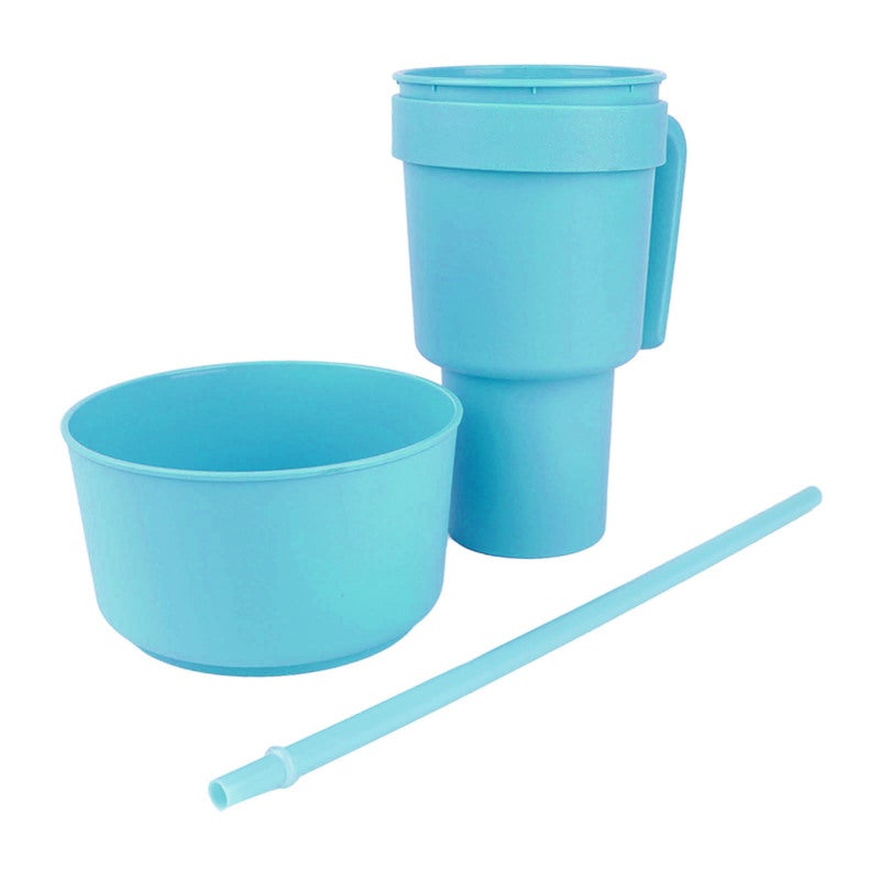 2 In 1 Plastic Snack Drink Cup Light Blue Multi-Function Beverage Cup With Top Snack Bowl - Fits Most Car Cup Holders for Home Travel Movie Theater - Image 3