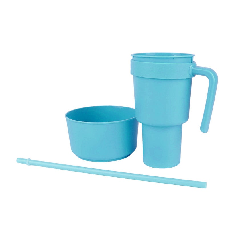 2 In 1 Plastic Snack Drink Cup Light Blue Multi-Function Beverage Cup With Top Snack Bowl - Fits Most Car Cup Holders for Home Travel Movie Theater - Image 5