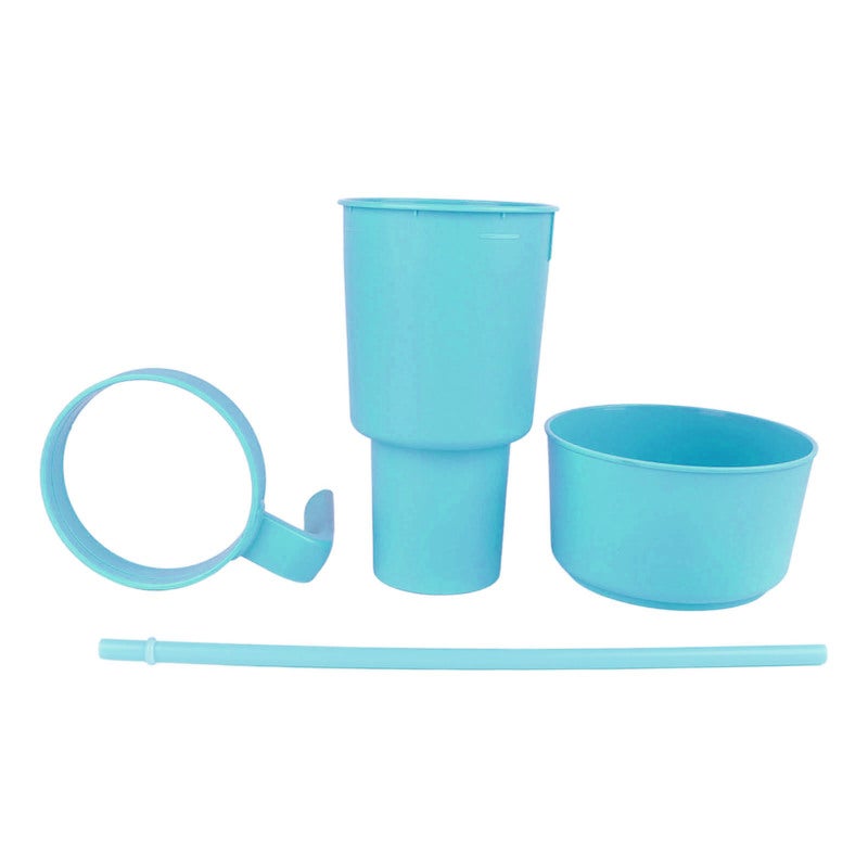 2 In 1 Plastic Snack Drink Cup Light Blue Multi-Function Beverage Cup With Top Snack Bowl - Fits Most Car Cup Holders for Home Travel Movie Theater - Image 4