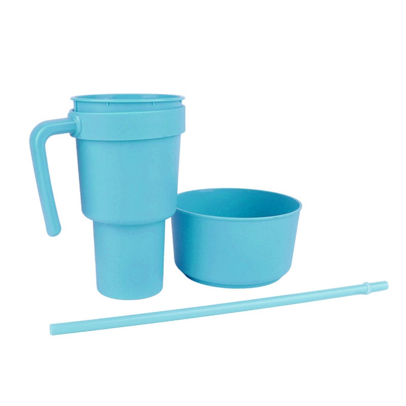 2 In 1 Plastic Snack Drink Cup Light Blue Multi-Function Beverage Cup With Top Snack Bowl - Fits Most Car Cup Holders for Home Travel Movie Theater - Image 1