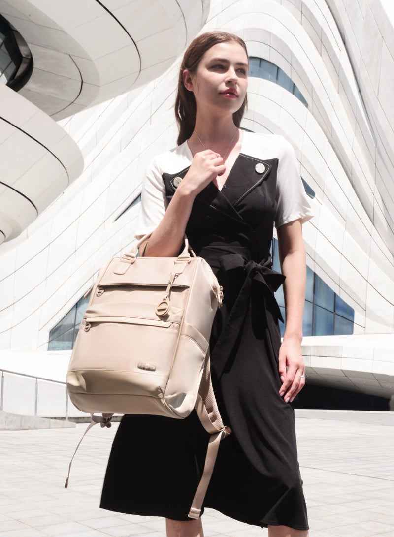 Chantria Premium Shoulder Laptop Daypack for Women Water Resistant Durable Multifunctional Anti Theft Backpack for Casual Office School College CB00788 - Beige - Image 4