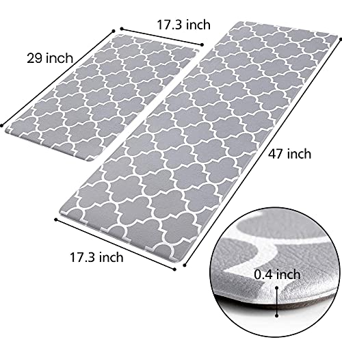 KMAT Kitchen Mat [2 PCS] Cushioned Anti-Fatigue Kitchen Rug, Waterproof Non-Slip Kitchen Mats and Rugs Heavy Duty PVC Ergonomic Comfort Foam Rug for Kitchen, Floor Home, Office, Sink, Laundry,Grey - Image 2