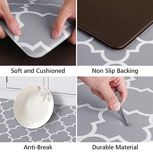 KMAT Kitchen Mat [2 PCS] Cushioned Anti-Fatigue Kitchen Rug, Waterproof Non-Slip Kitchen Mats and Rugs Heavy Duty PVC Ergonomic Comfort Foam Rug for Kitchen, Floor Home, Office, Sink, Laundry,Grey - Image 3