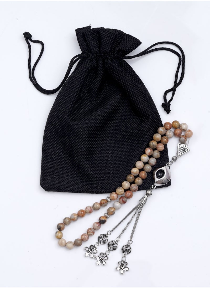 Subhati Prayer Beads ( Misbah ) with metal Parts and Jasper Stone | 8 MM Beads - 45 Pcs  - Image 3