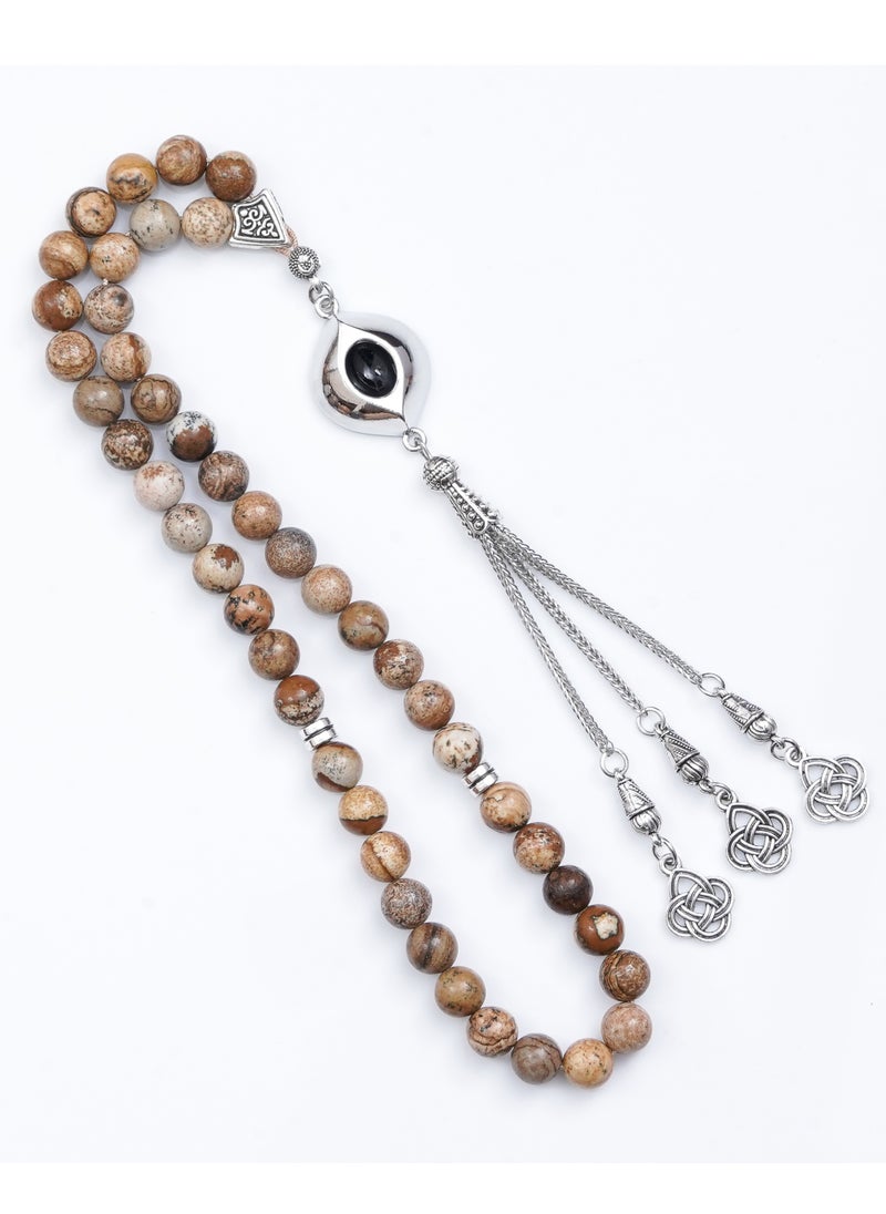 Subhati Prayer Beads ( Misbah ) with metal Parts and Jasper Stone | 8 MM Beads - 45 Pcs  - Image 2