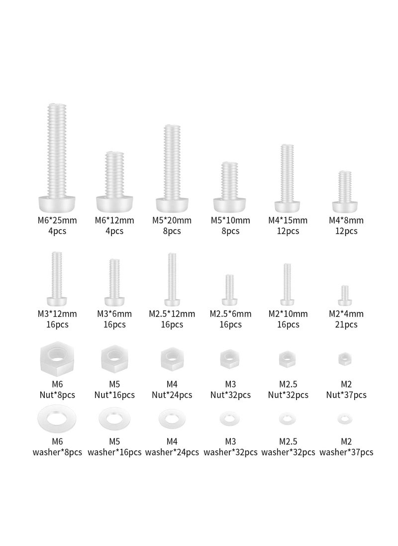 Generic - 447 PCS White Nylon Plastic Round Head Screws, Bolts, Nuts, and Washers Assortment Set - Metric Full Threaded Hex Head Screws M2/M2.5/M3/M4/M5/M6 for Home Repairs. - Image 1