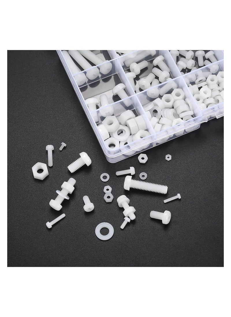 Generic - 447 PCS White Nylon Plastic Round Head Screws, Bolts, Nuts, and Washers Assortment Set - Metric Full Threaded Hex Head Screws M2/M2.5/M3/M4/M5/M6 for Home Repairs. - Image 1