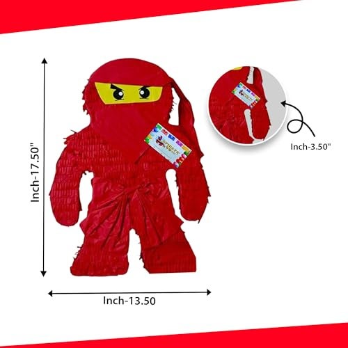 A Pinata 4 U طقم بيناتا النينجا الأحمر APINATA4U 175x135x35 بوصة رفع حماس حفلة النينجا مع مستلزمات كاملة زينة عيد ميلاد ذات طابع خاص تشمل عصا وقناع - Image 5